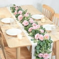 thumbnail image 4 of Zukuco 4 Pack 24Ft Artificial Eucalyptus Flower Garland with Roses, Fake Rose Flower Greenery Garland Floral Vines for Wedding Home Party Table Runner Decor (4PCS, pink), 4 of 7