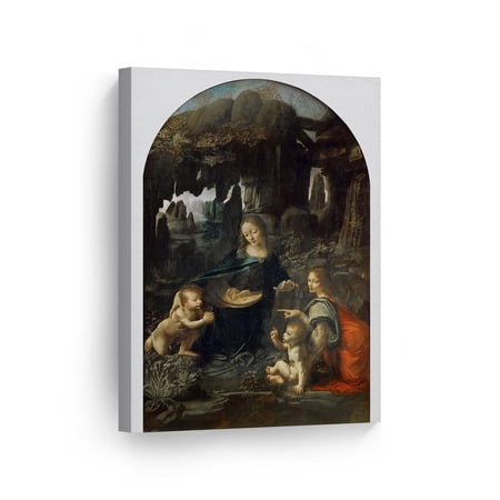 Smile Art Design Virgin of Rocks by Leonardo Da Vinci Canvas Wall Art Canvas Print Famous Art Painting Reproduction Fine Art Oil Paintings Home Decor Ready to Hang- Made in USA- 40x30