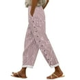 thumbnail image 2 of Summer Pants for Women, Embroidered Floral Cropped Loose Casual Straight with Pocket, Pink S-3XL, 2 of 5