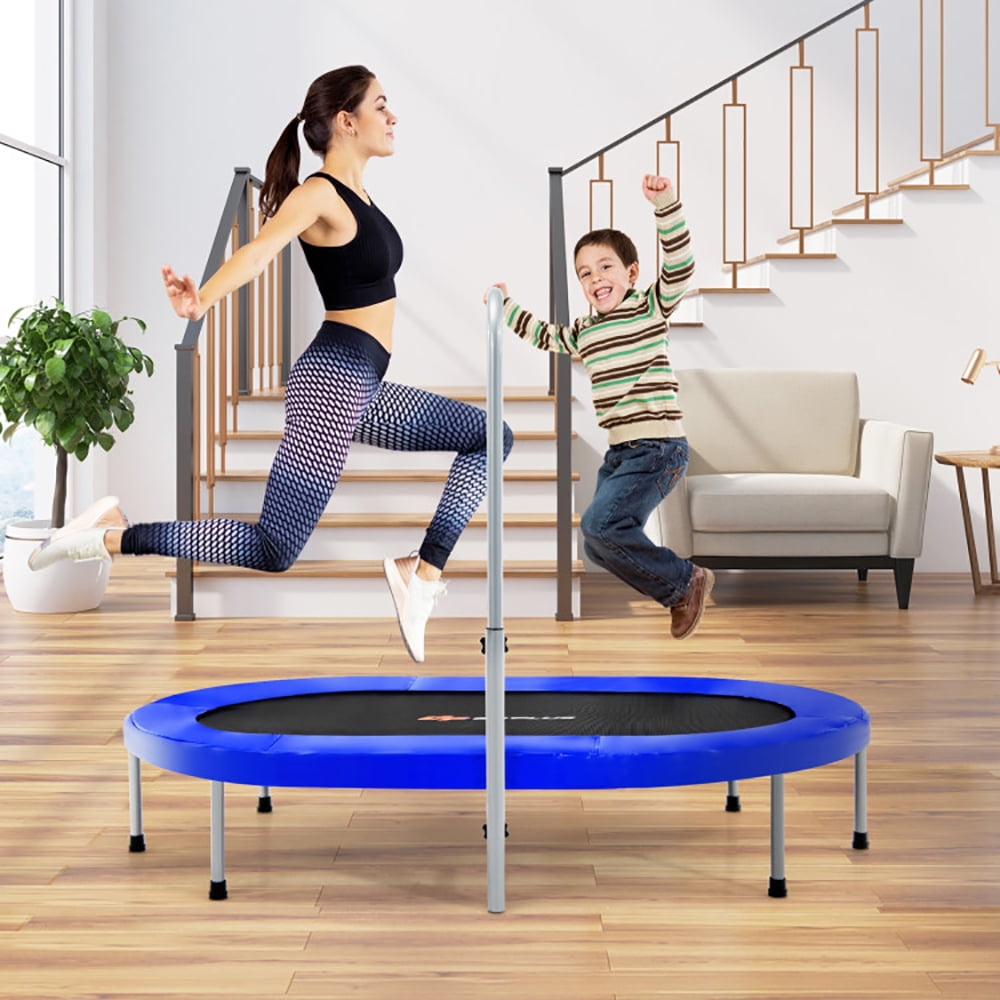 Demifill 2-Person Foldable Mini Kids Fitness Rebounder Trampoline, Double Oval Trampoline, Blue