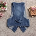 thumbnail image 4 of Sequin Patchwork Women Denim Vest Tops Fashion Deep V Double Bow Jean Sleeveless Jackets, 4 of 5