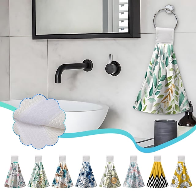 Hand Towel 1-Piece Printed Hanging Hand Towels Soft Absorbent Kitchen and Bathroom Towels with Bar Loop(Multicolor) Rkxzt