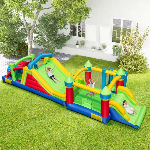 Bountech Inflatable Obstacle Course Bounce House with Tunnels Bounce Area Blower Excluded