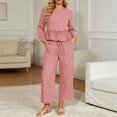 thumbnail image 2 of Szluipve 2 Piece Sets for Women Gingham Plaid Round Neck Long Sleeve Ruffle Peplum Top And Drawstring Wide Leg Cropped Pants 2 Piece Outfit Casual Loungewear Set With Pockets Red S, 2 of 6