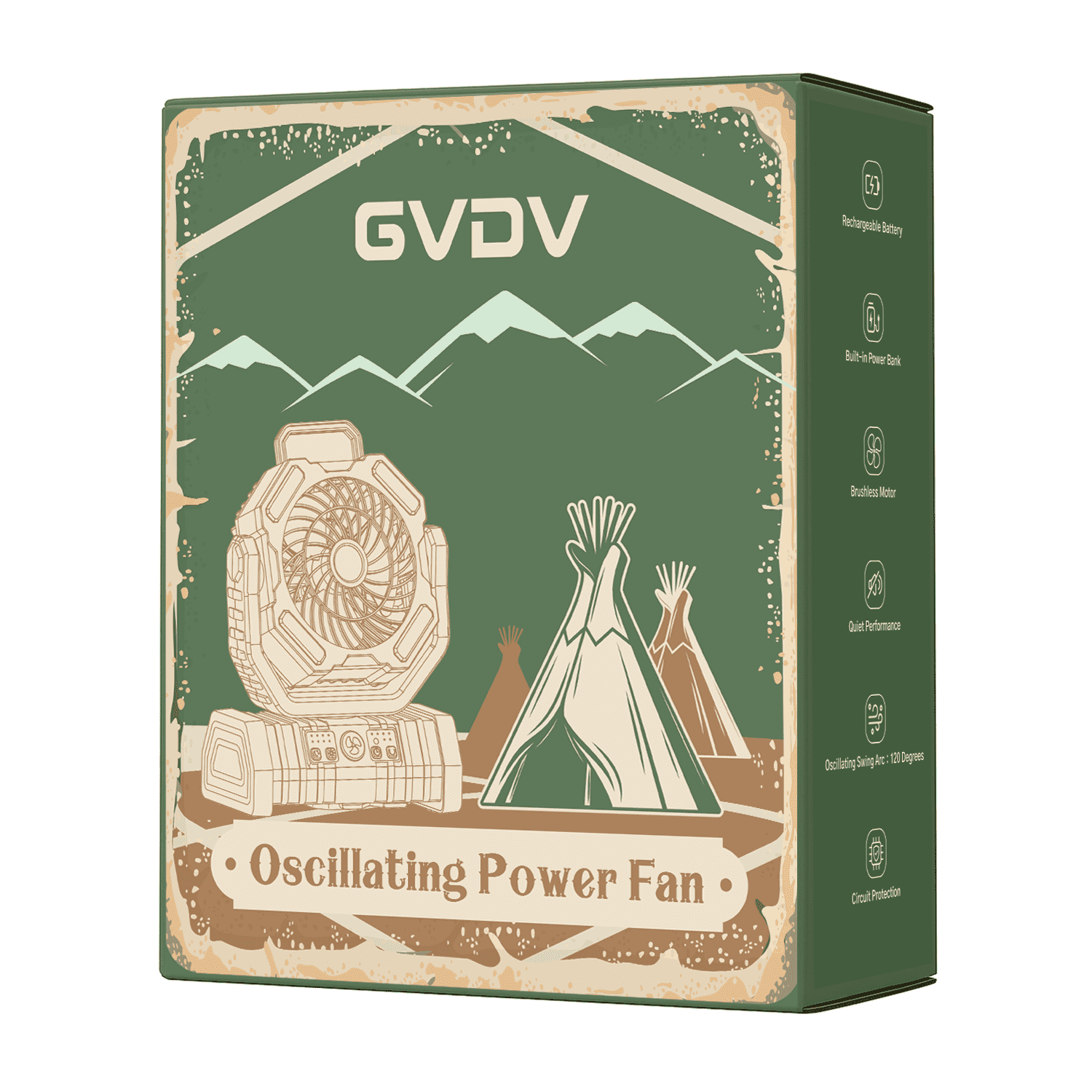 GVDV Camping Fan, Upgraded 30000mAh Portable Battery Operated Outdoor Fan with LED Lights & Remote Control, Personal Rechargeable Desk Fan for Travel, Hiking, Fishing, Picnic, Orange