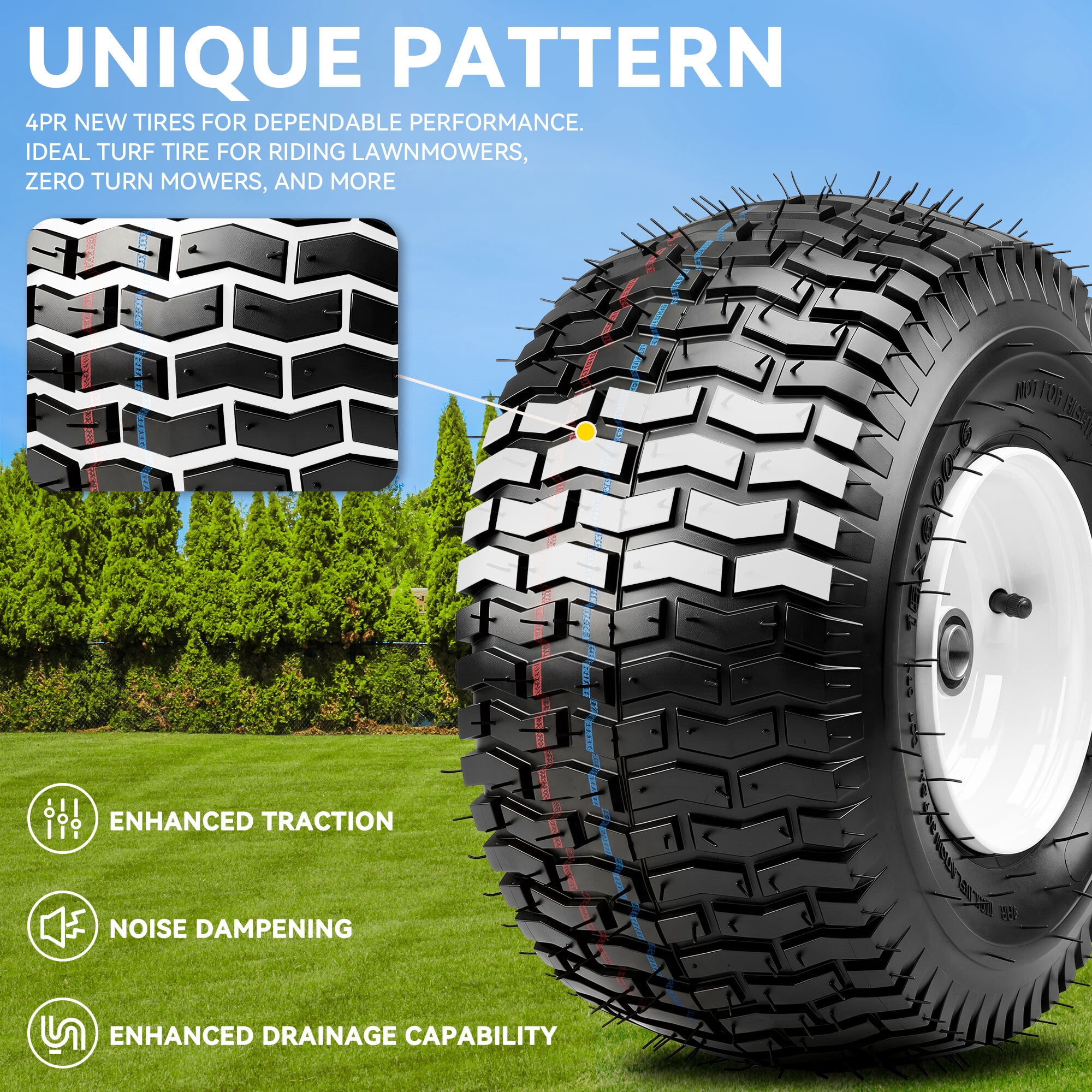 Uforic 15x6.00-6 Flat Free 4 Ply Lawn Mower Tire Wheel Set of 2, 3" Centered Hub 3/4" Bearings Replacement for John Deere Riding Tractors