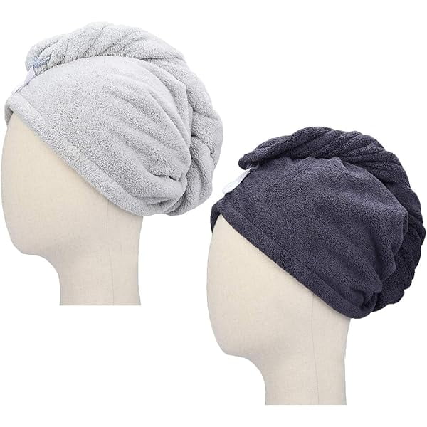 wonima11 Microfiber Hair Drying Towel Turban Twist for Long Hair Magic Instant Dry Hair Towel Wrap Fast Drying Absorbent Cap Great Gift for Women and Girls 2-Pack Dark Grey + Light Grey