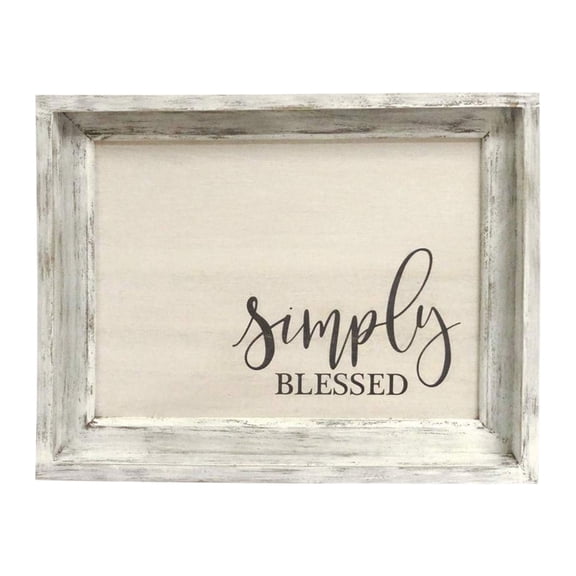 Parisloft Simply Blessed Rustic White Wood Sign, Farmhouse Wall Decor