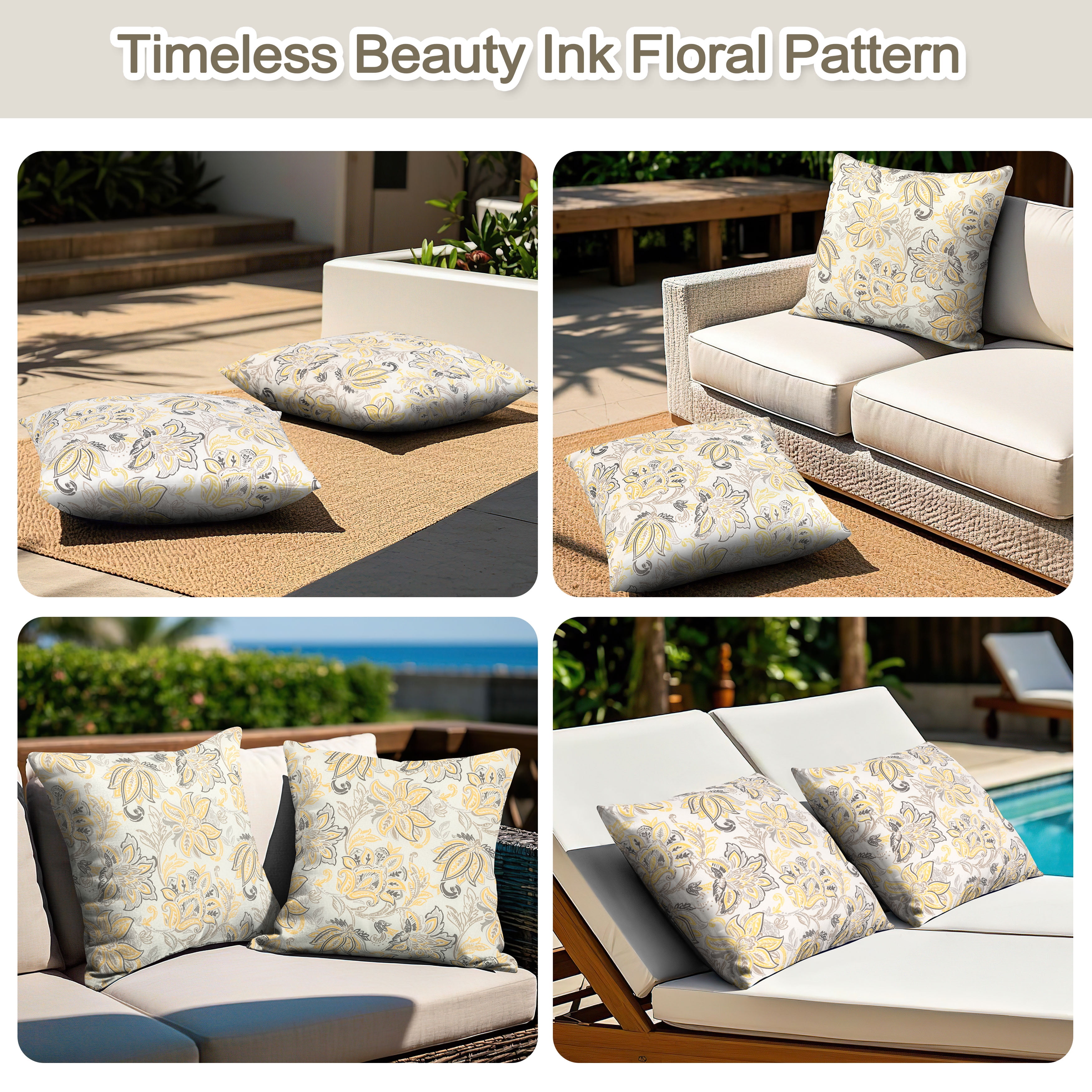 Nuu Garden Outdoor Patio Throw Pillows 17.3'' x 17.3'' x 6.5'' Set of 2 Throw Pillows with Inners Outside Bench Chair Decorative Cushions for Swing Deep Seat Bed Couch Sofa Indoor Outdoor Pillows