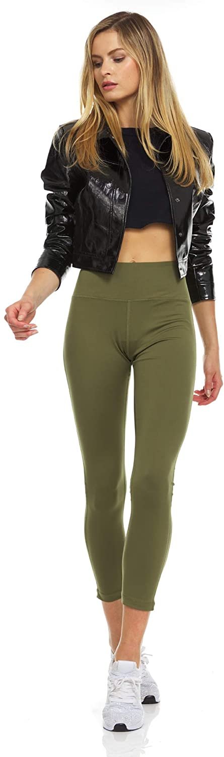 YDX juniors athleisure Cute Yoga Pants high-Rise Gym Leggings Bottoms only Solid Olive Tall Size Medium - image 4 of 5