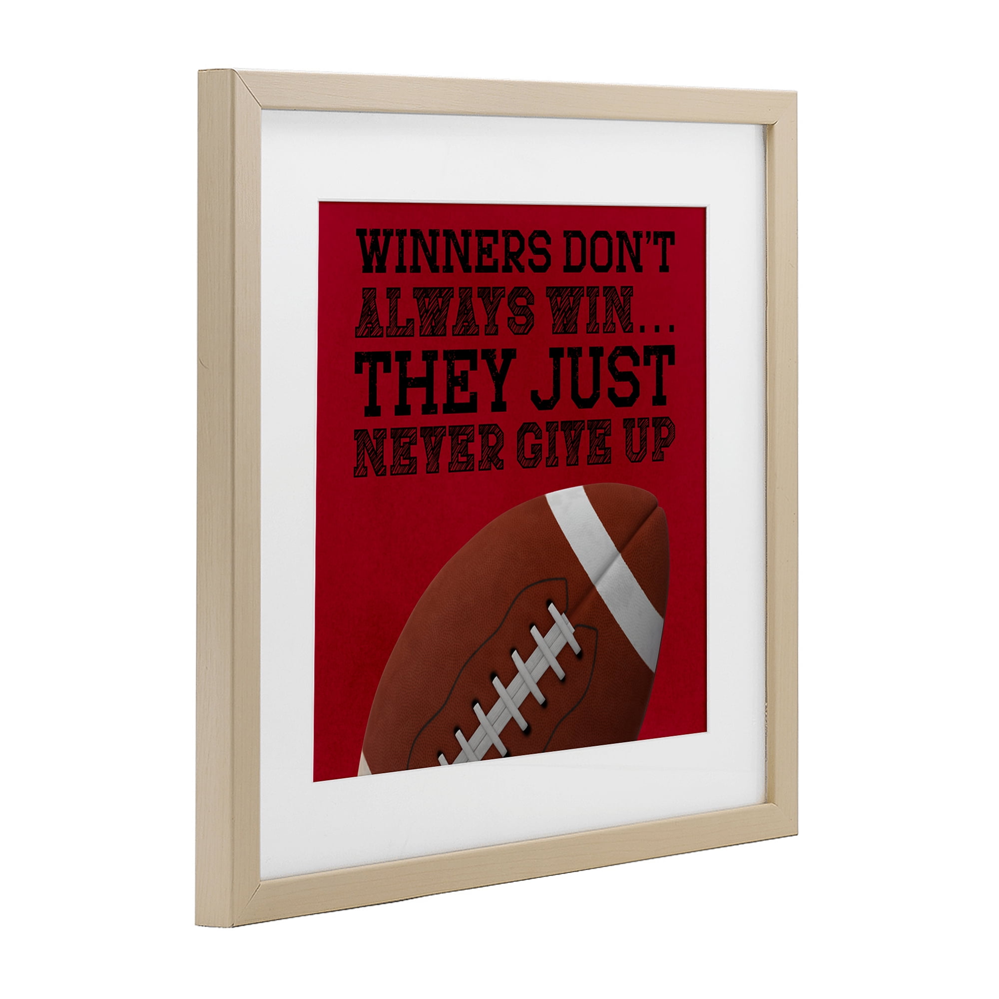 Winners Never Give Up Birch Framed Print Under Glass, design by Marcus Prime