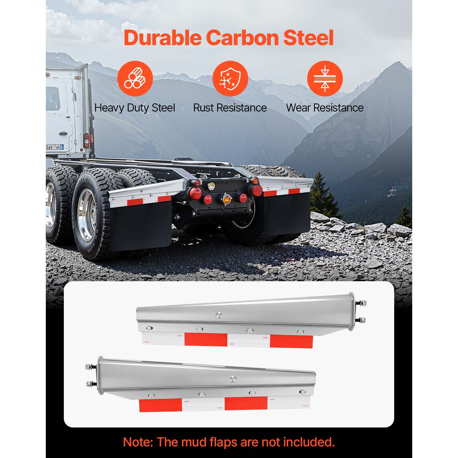 KFFKFF Chrome Straight Spring-Loaded Mud Flap Hangers, 2-1/2" Bolt Spacing for Semi Trucks, Heavy-Duty Mud Flap Hanger Set with Reflective Aluminum Plates, Silver
