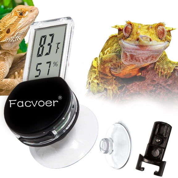 Reptile Thermohygrometers, Digital Tank Thermometer Hygrometer with LCD Display, Magnetic/Suction Cup Temperature and Humidity for Bearded Dragon, Snake, Hermit Crabs, Gecko, Snake