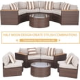 thumbnail image 6 of SOLAURA 5-Piece Patio Furniture Outdoor Half-Moon Sectional Sofa Set Patio Brown Wicker Conversation Set with Beige Cushions & Glass Coffee Table, 6 of 7