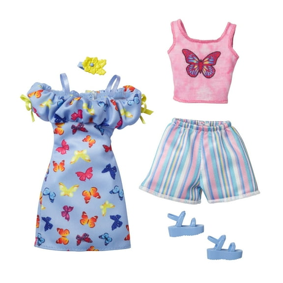 Barbie Fashion Pack with Clothes & Accessories for Doll, Butterfly Dress & Tank (2 Outfits)