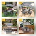 thumbnail image 2 of 8 Piece Patio Dining Set, Garden Outdoor Furniture Table Set with Removable Umbrella, Glass Table, and 6 Folding Chairs (Grey), 2 of 5