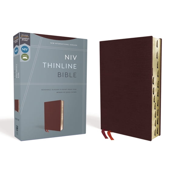 NIV, Thinline Bible, Bonded Leather, Burgundy, Indexed, Red Letter Edition, (Hardcover)