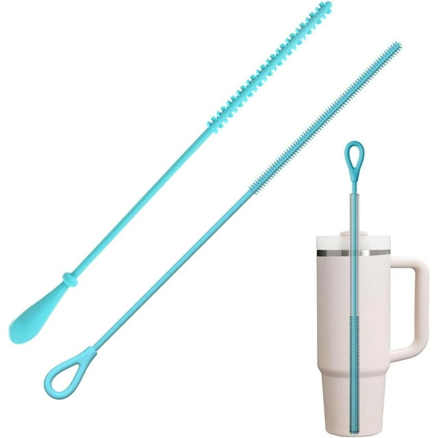 2Pcs Silicone Straw Cleaner Brush Extra Long, Reusable Brush for Clearing Glass Straws, Metal Straws, Smoothie Straws, Non-Slip Handle Soft and Bendable, 6mm+8mm