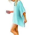 thumbnail image 3 of Kilaqueen Swimsuit Coverup for Women Chiffon Tassel Short Sleeve V Neck Beach Coverups Solid Color Casual Tunic Tops, 3 of 4