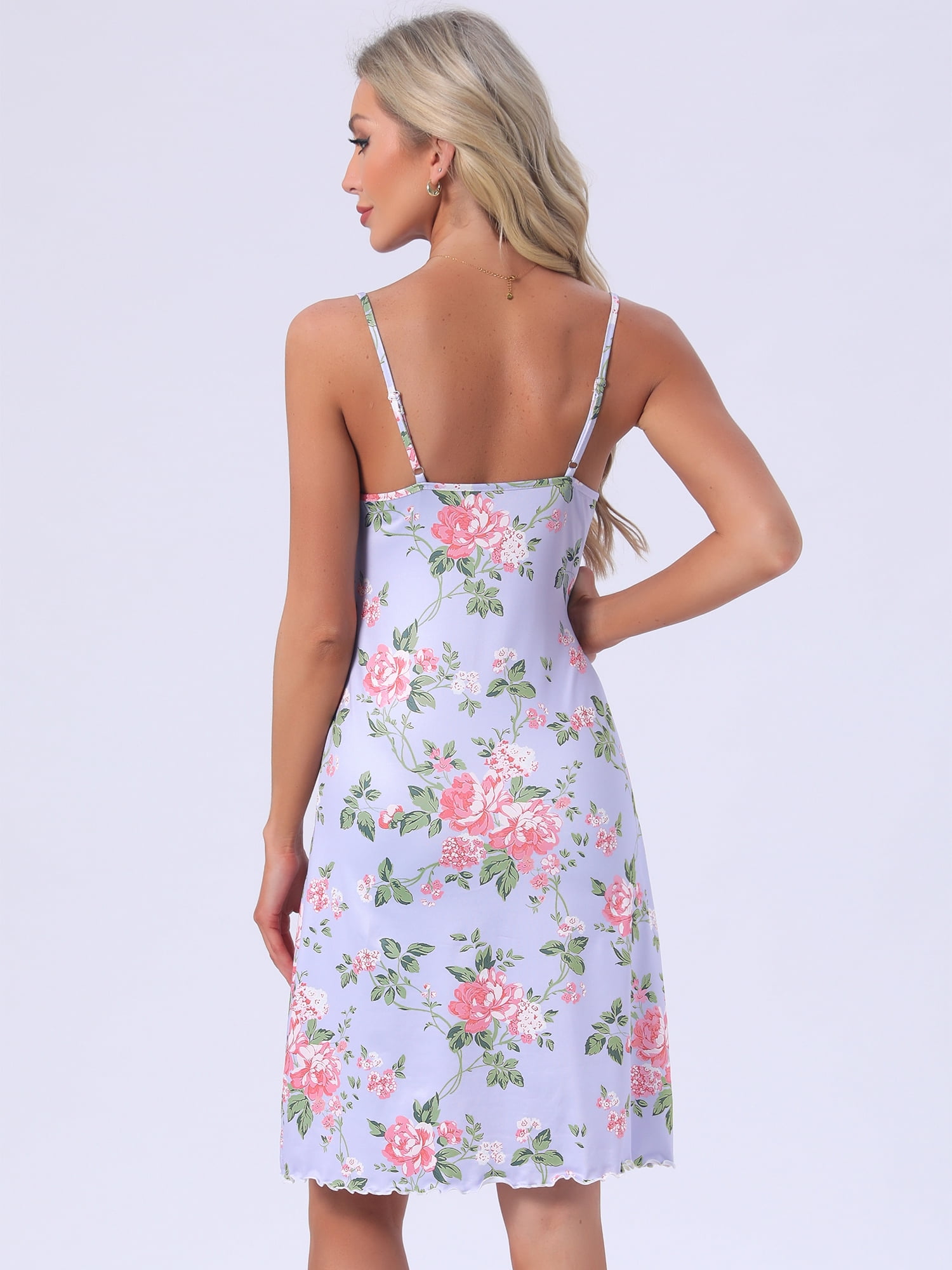 DARING DIVA Women's Floral Rose Sleeveless Spaghetti Strap Sleepdress S Purple