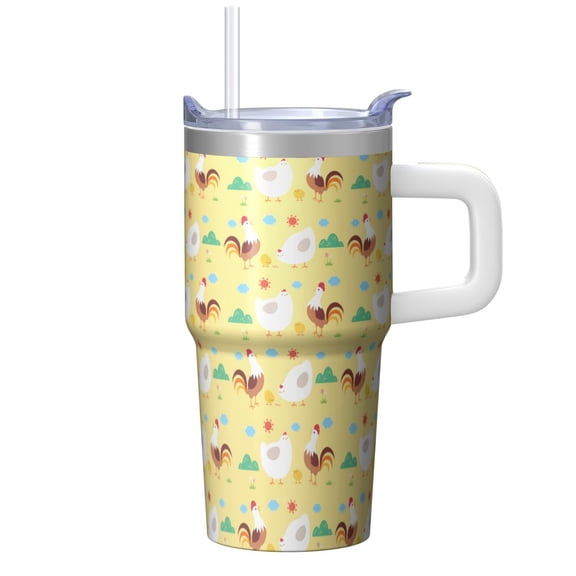 20oz Chicken Graphic Tumbler with Handle Fun Birthday Christmas Gift for Chicken Enthusiasts Women Men Insulated Travel Mug Cup Holder Friendly Wide Mouth for Ice Hot Coffee Cold Soda Daily Use