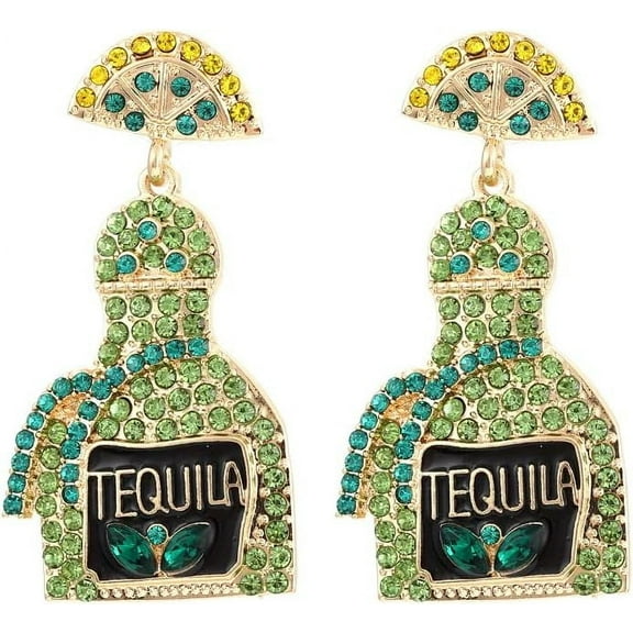 Tequila Earrings, Lime Wine Bottle Dangle Earrings Big Rhinestone Sparkly Earrings For Women Dainty Fashion Crystal Earrings For Party Jewelry Gift