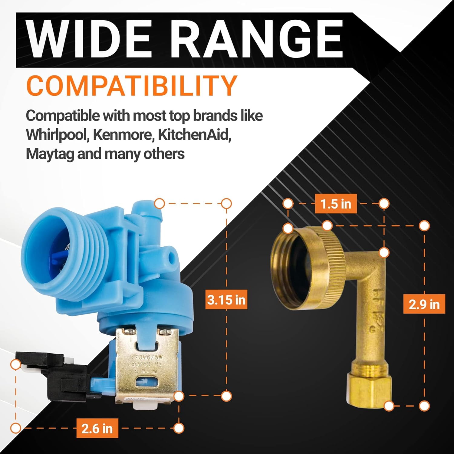 RVKXHD W10648041 Dishwasher Water Inlet Valve with Elbow Fitting - Compatible with Whirlpool Kenmore KitchenAid Dishwashers - Replaces W10195048 AP5802887 W10219505 PS8760080