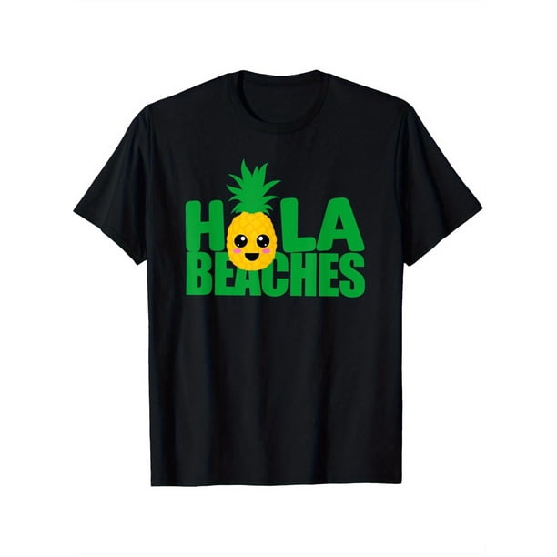 Hola Beaches Pineapple Graphic T-Shirt - 100% Cotton 180gsm Unisex Casual Tee for Men & Women, Funny Summer Vacation Design, All-Season Comfort, Machine Washable, Playful Design Shirt