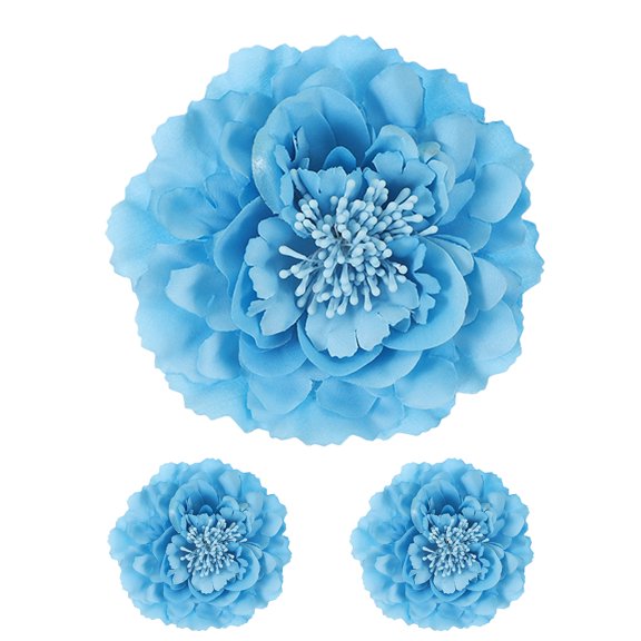 Uxcell 3 Pcs Peony Flowers Hair Clip, 4.7 Inch Artificial Fabric Head Flower for Women Hair Pins Corsage DIY Crafts Clothing Wedding Birthday Party, Blue