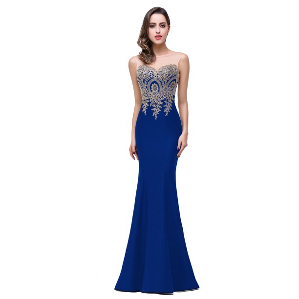 MisShow Royal Blue Lace Long Evening Dress Women Mermaid Prom Dresses
