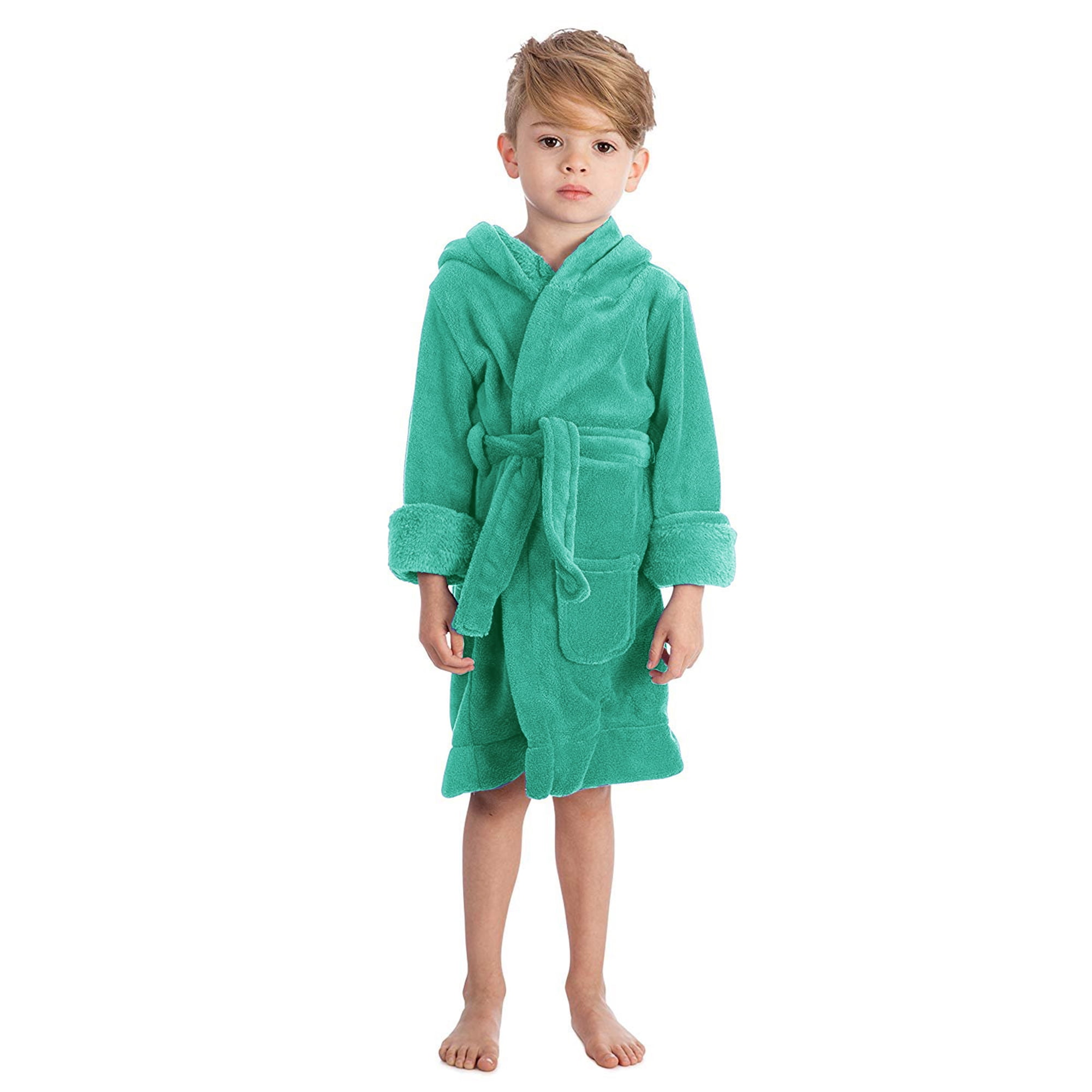 Lora Dora Girls Two Tone Grey Robe Super Soft Plush Hooded Fleece Dressing Gown Kids Bathrobe Housecoat 
