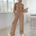 thumbnail image 2 of WENWU Women's Two Piece Knit Matching Outfits Crew Neck Slit Hem Tee and Pants Tracksuit Sets Womens Suits for Weddings Petite Pant Suits for Women Dressy, 2 of 5