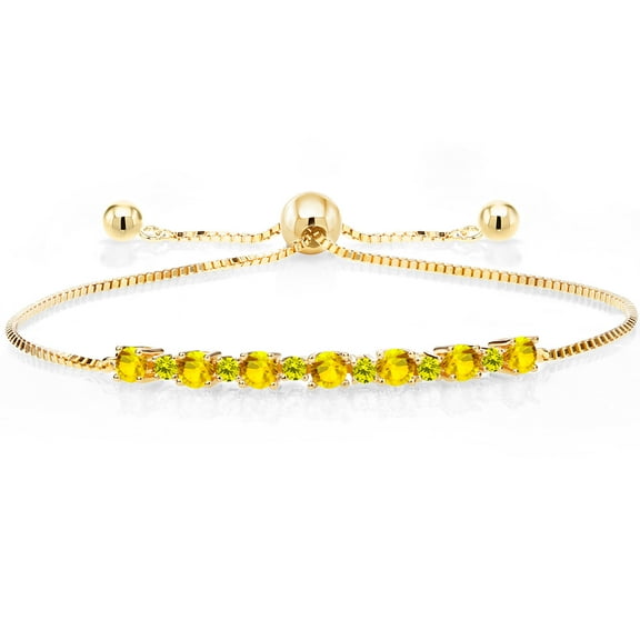 Gem Stone King 18K Yellow Gold Plated Silver Yellow Sapphire Canary Diamond Tennis Bracelet for Women (1.09 Cttw, Fully Adjustable up to 9 inch)
