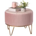thumbnail image 2 of Round Velvet Ottoman Stool Raised with Hairpin Gold Base, Pink, Medium, 2 of 7