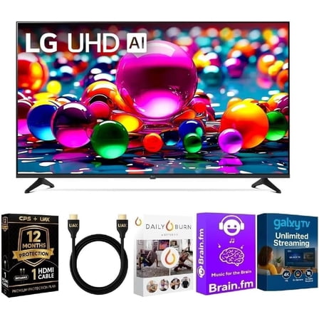 LG 55" Class UA77 Series LED AI 4K Smart webOS TV (2025 Model)   HDMI Cable   12 Month CPS Warranty   Streaming Bundle – HDR10, ThinQ AI, Wi-Fi 6, Voice Control, Slim Design