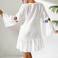 thumbnail image 2 of TaTaai Women‘s Flounce Sleeve Mini Dress, V-Neck Long Sleeve Embroidered Ruffle Hem Dress, Solid Color Bohemian Party Dress, Spring Summer Evening Wear Gift, 2 of 8