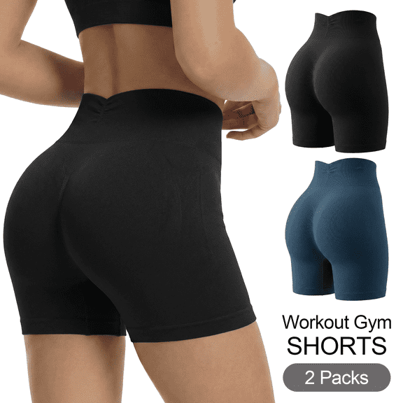 Women’s Biker Shorts 2 Pack High Waisted Tummy Control Workout Yoga Shorts Seamless Stretchy Athletic Running Cycling Short Leggings
