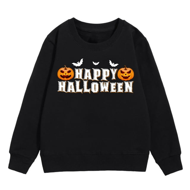 MIASHUI Halloween Girls Sweatshirt Cozy Letter Design Pumpkin Bat Pattern Festive Autumn Winter Warm Hoodies for Children