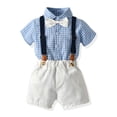 thumbnail image 2 of IROINNID Toddler Boys Short Sleeve Shirts&Strap Shorts Cotton Formal Outfit Infant Solid Photography Birthday Gentlemen Set 2PC, 2 of 8