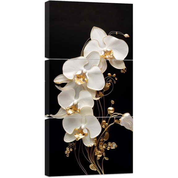Hieng Orchids Wall Art 3 Pieces Black and White Elegant Flowers Painting Zen Floral Canvas Prints Vertical Pictures Bathroom Home Decor Unframed