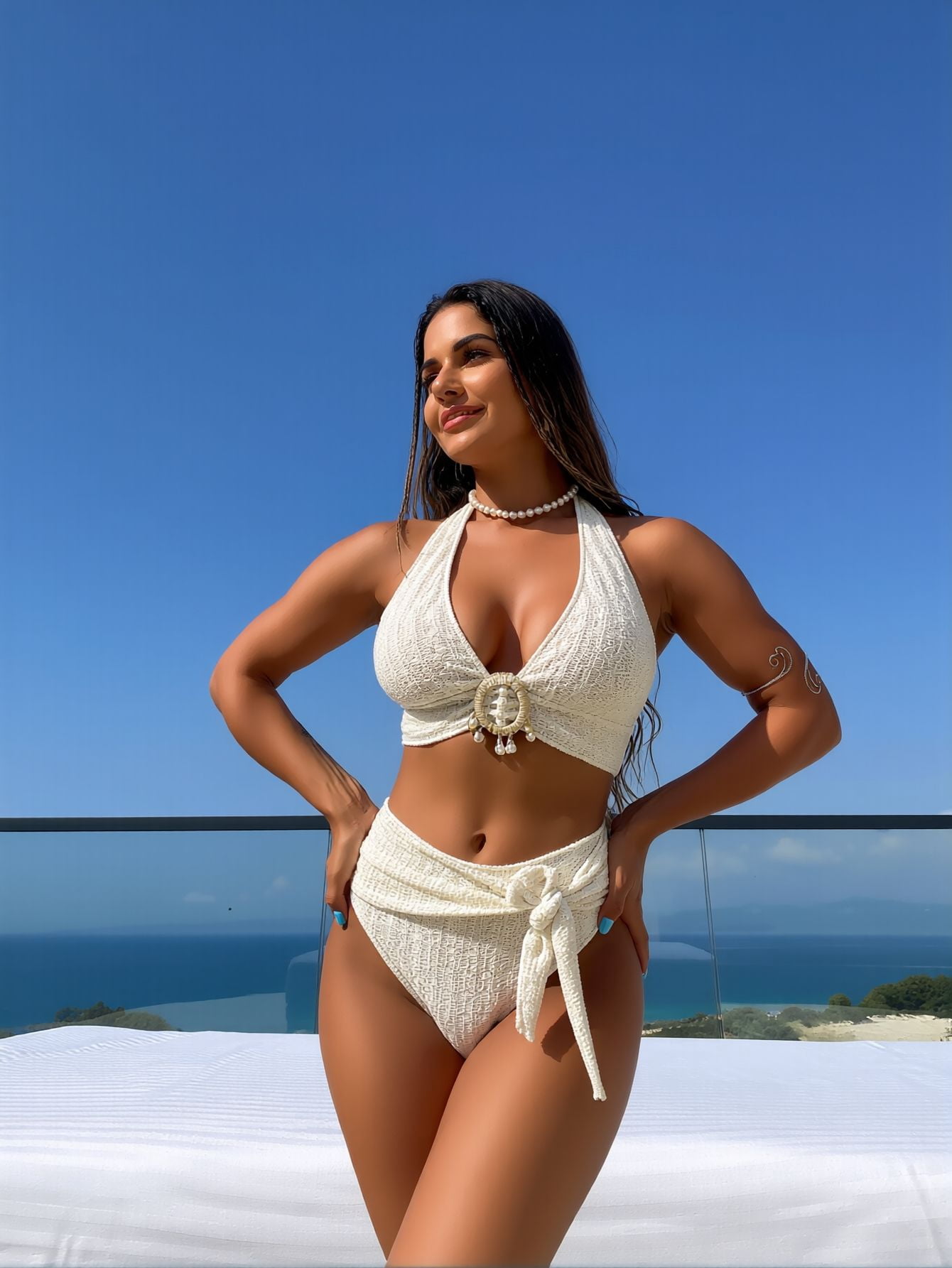 Two-Piece Swimsuit Women's Side Tie High-Waisted Tummy Control Bathing Suit for Beach Vacation