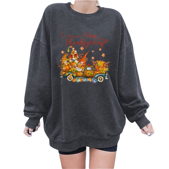 Sudaderas de Acción de Gracias Para Mujer, Blusa Holgada de Manga Larga Con Estampado A La Moda, Suéter Informal de Cuello Redondo, Tops, Sudadera Odeerbi ODB122724