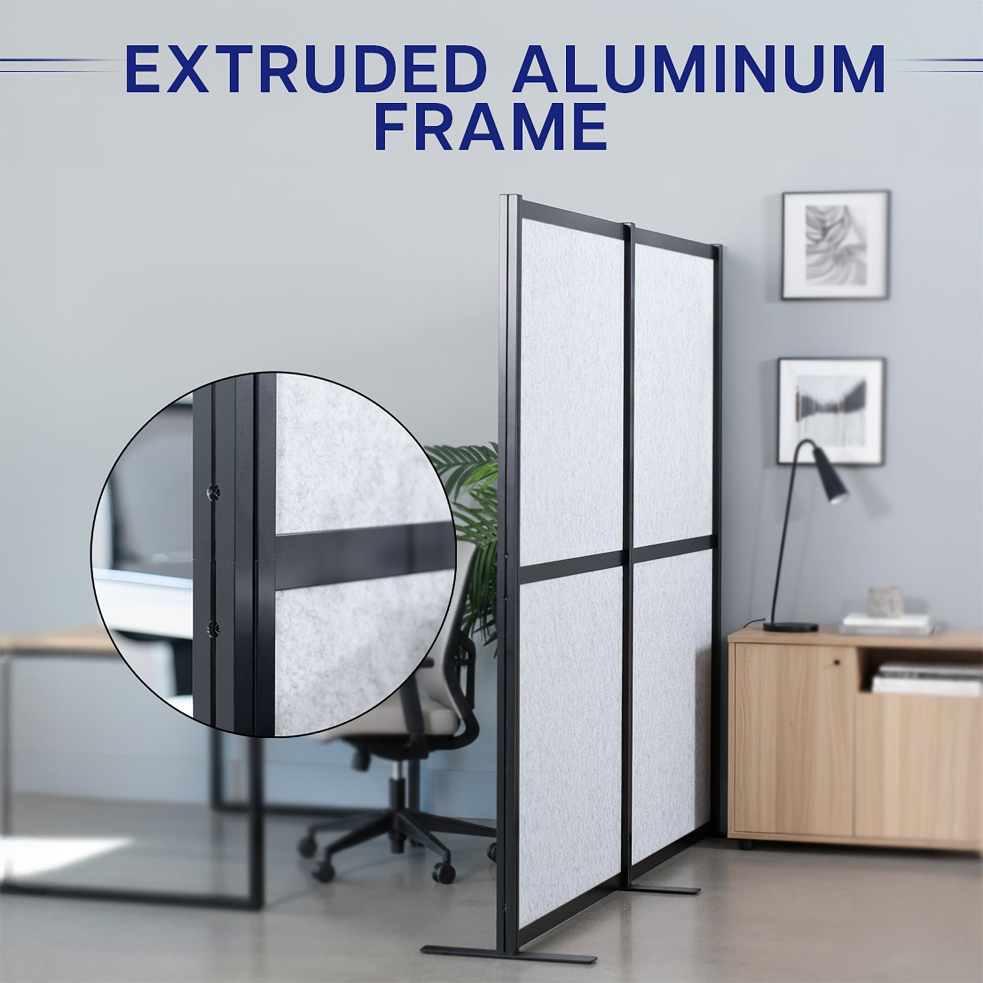 VIVO Modular Wall System, 2 PET Panels, Office Cubicle Dividers, Black Frame