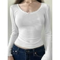 thumbnail image 3 of Elippeo WomenY2K Fairycore Floral Lace Crop Top Retro White O Neck Full Sleeve Basic Knitted Tees Chic Women Vintage Grunge Milkmaid T-shirt, 3 of 4