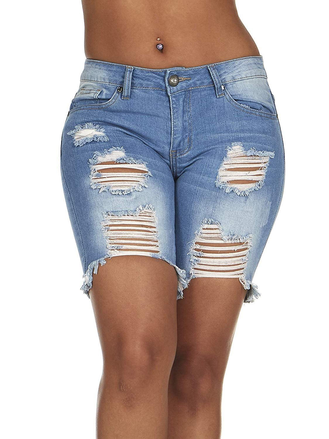 high rise bermuda jean shorts