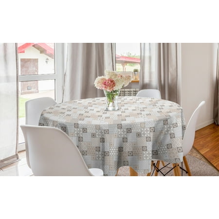 

Asian Round Tablecloth Oriental Checkered Pattern Grid Style Patchwork Design Mosaic Ornamental Design Circle Table Cloth Cover for Dining Room Kitchen Decor 60 Grey Tan Taupe by Ambesonne