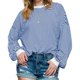thumbnail image 2 of Camiseta de Larga Extragrande para Mujer, Túnica A Rayas con Bloques de Color, Sudadera Holgada de Otoño con Cuello Redondo Azul y M, 2 of 8