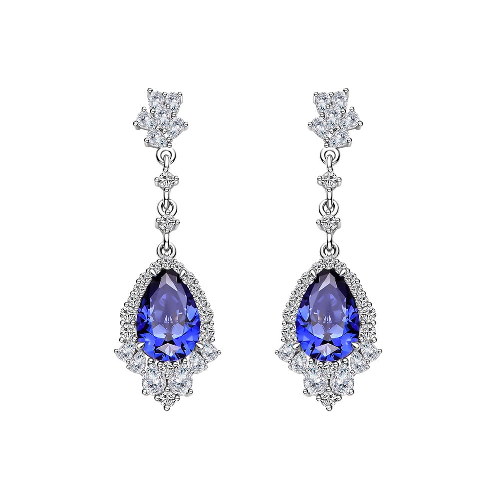 Boucles d'oreilles Créoles Cristal Coeur Saphir Argent 925 Bleu Saphir