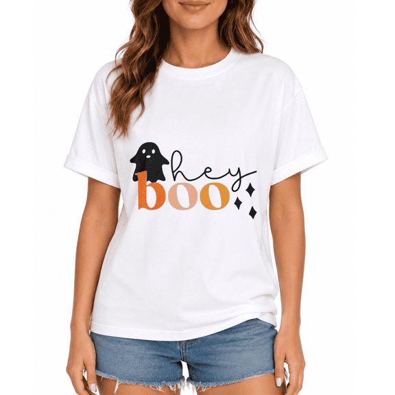 Women's Autumn Ghost Halloween Graphic T-Shirt, Fall Party Casual Short Sleeve Tee