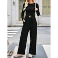 thumbnail image 5 of Women 2 Piece Foldover Yoga Flare Pants Long Sleeve Knit Tops Casual Outfits Matching Tracksuit Set Black S, 5 of 7